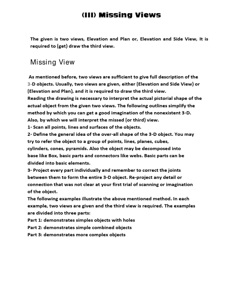 Drawing Missing Views in Engineering | PDF | Teaching Methods & Materials