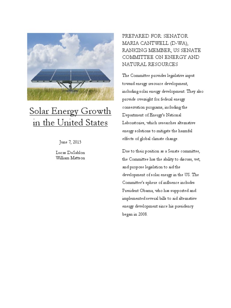Final Report, Solar Energy Growth in The United States | PDF | Solar ...