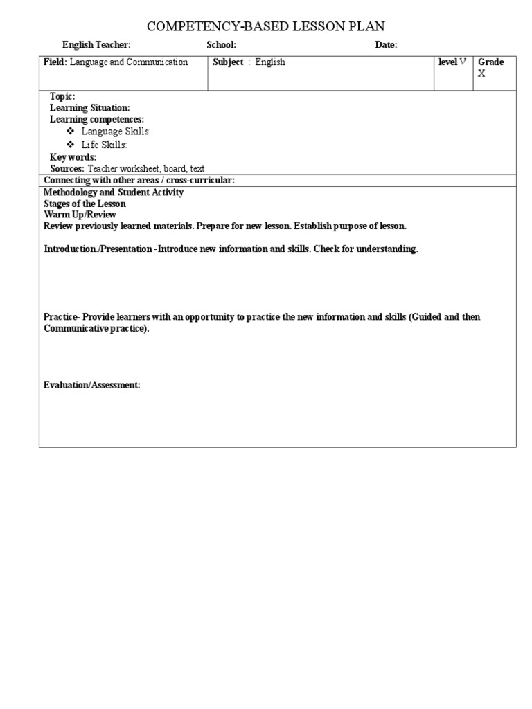 Competency-Based Lesson Plan Sample | PDF