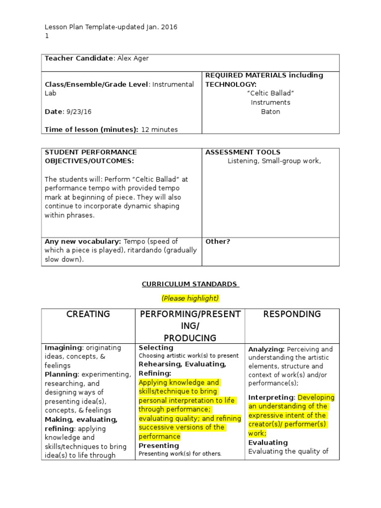 Ager Lesson Plan 9-23 | PDF | Conducting | Lesson Plan