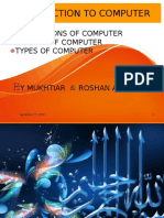 Introduction To Computer: Generations of Computer History of Computer Types of Computer