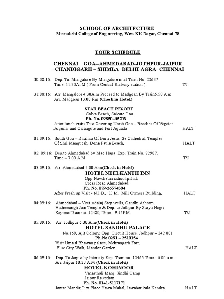 Educational Tour Itenary September 2016 Download Free PDF Delhi