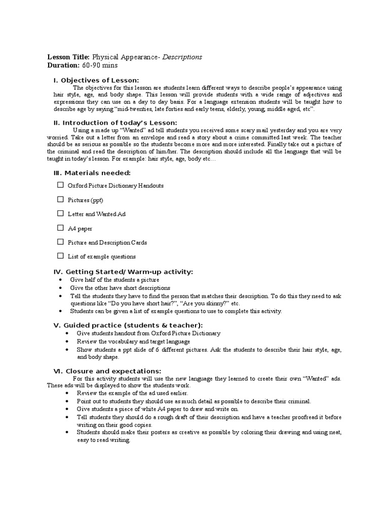 Physical Appearance Descriptions PDF Human Hair Hair