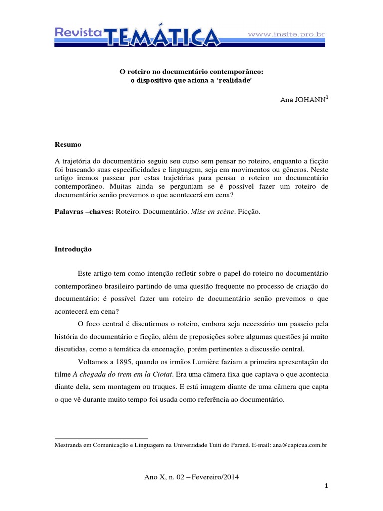 Roteiro Documentario Contemporaneo Pdf Documentário Câmera