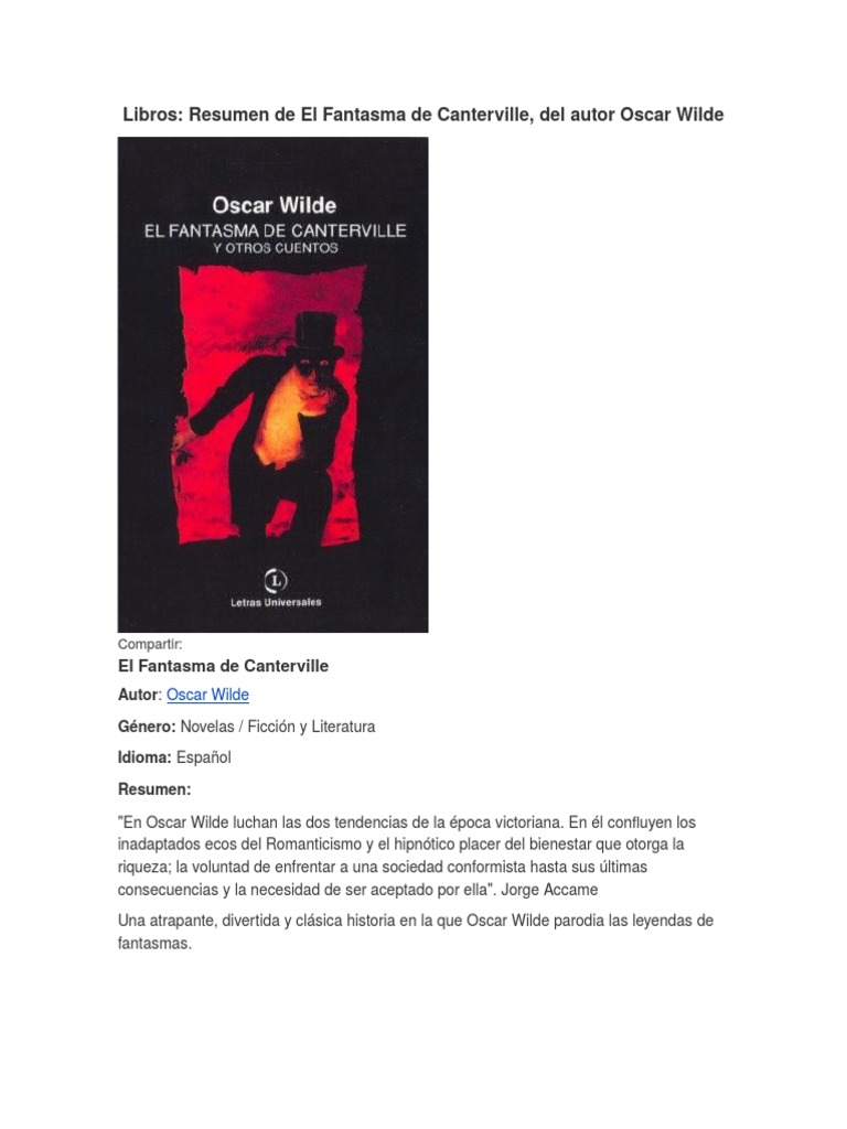 Resumen de El Fantasma de Canterville, Del Autor Oscar Wilde