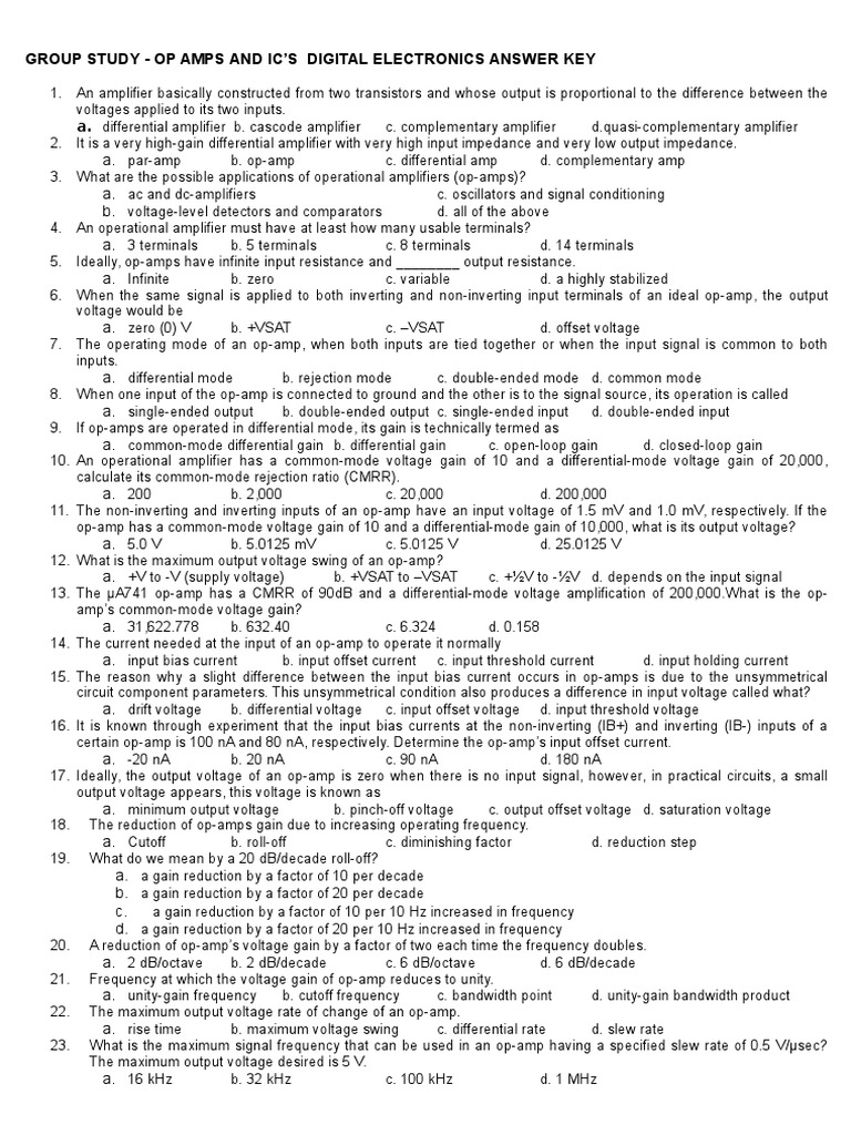 A. A. B. A. A. A. Group Study Op Amps and Ic'S Digital Electronics
