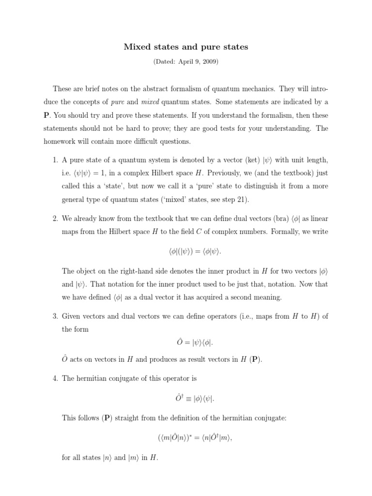 Pure vs Mixed Quantum States Explained | PDF | Wave Function | Quantum ...