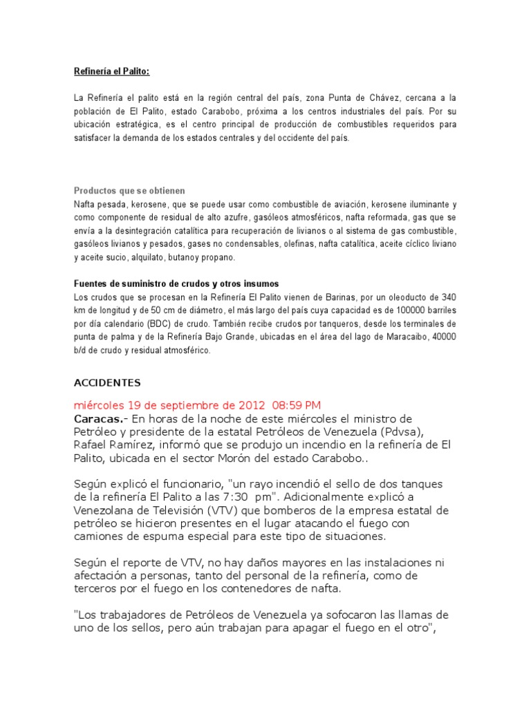 Ubicación y Operaciones de El Palito | PDF | Refinería de petróleo ...