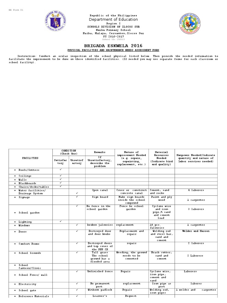 Brigada Eskwela Forms 2016 Carpintaria Soldadura