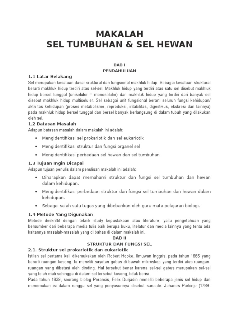 Makalah Sel  Hewan  Dan  Sel  Tumbuhan 