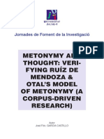 Metonymy and Thought: Veri-Fying Ruíz de Mendoza & Otal'S Model of Metonymy (A Corpus-Driven Research)