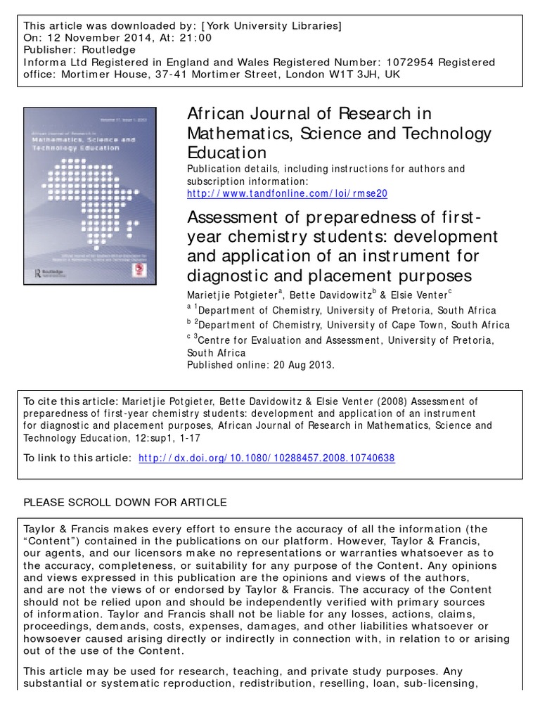 African Journal of Research in Mathematics, Science and Technology ...