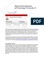 PHD Scholarship in Environmental Chemistry and Toxicology