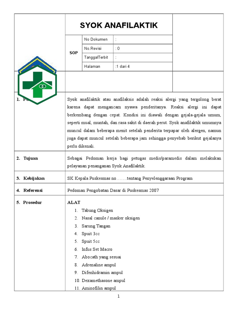 Sop Syok Anafilaktik