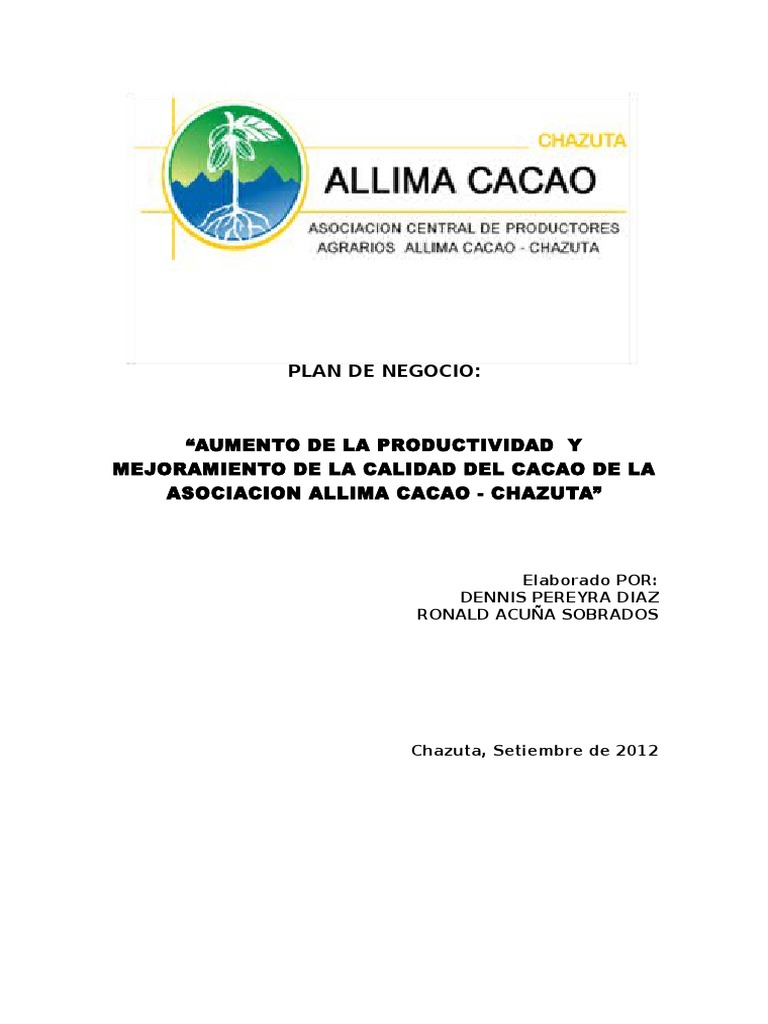 Plan De Negocio Cacao Pdf Calidad Comercial Mercado Economía