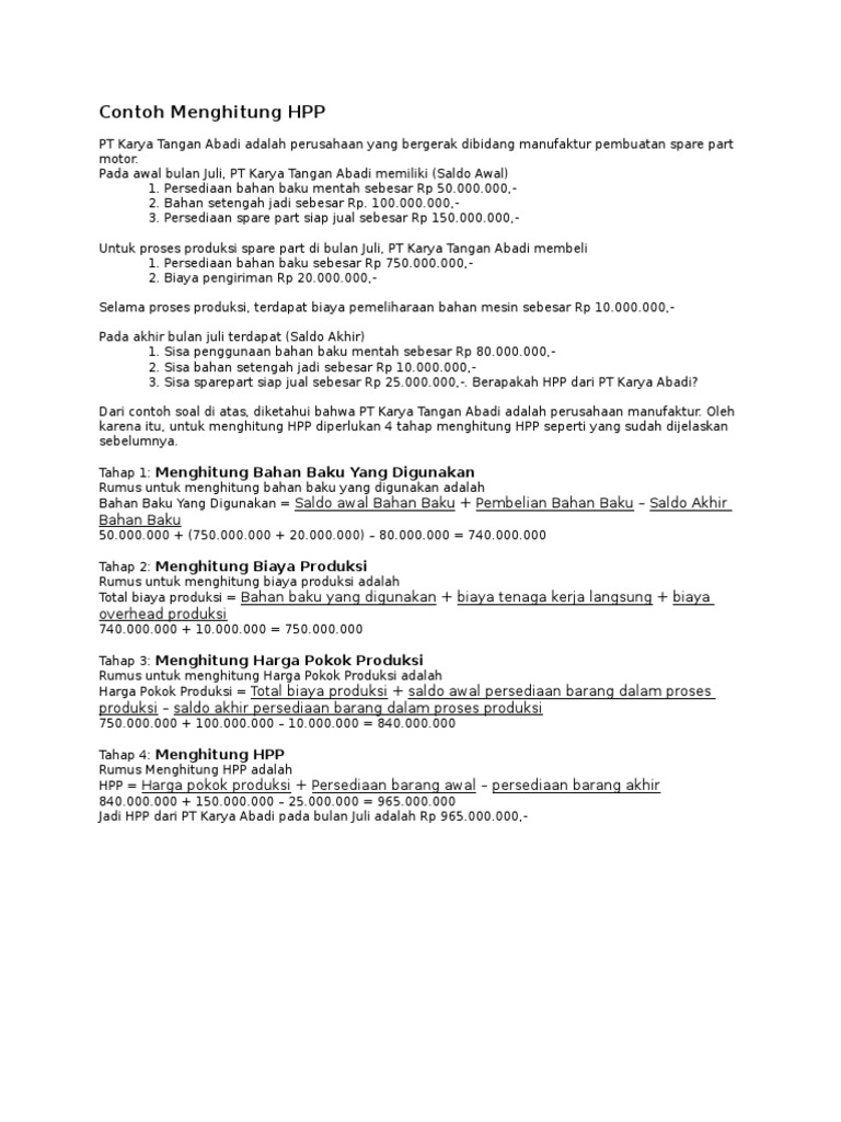 Contoh Menghitung Hpp Menghitung Bahan Baku Yang Digunakan