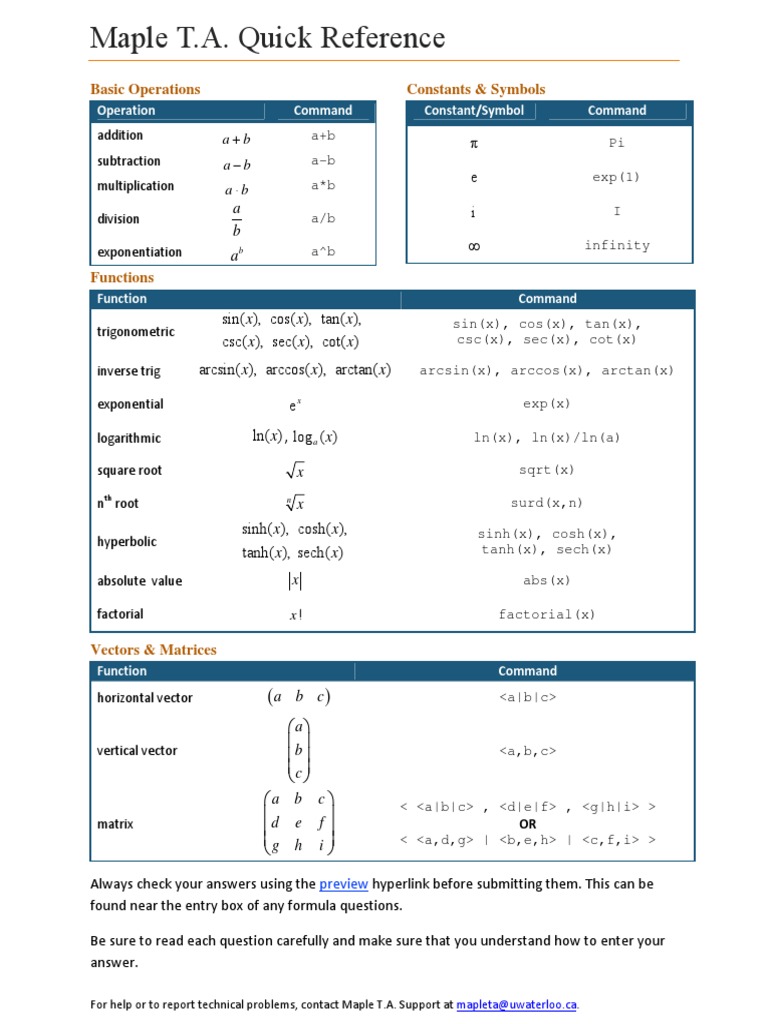 Maple T.A. Quick Reference Guide | PDF | Science & Mathematics | Computers