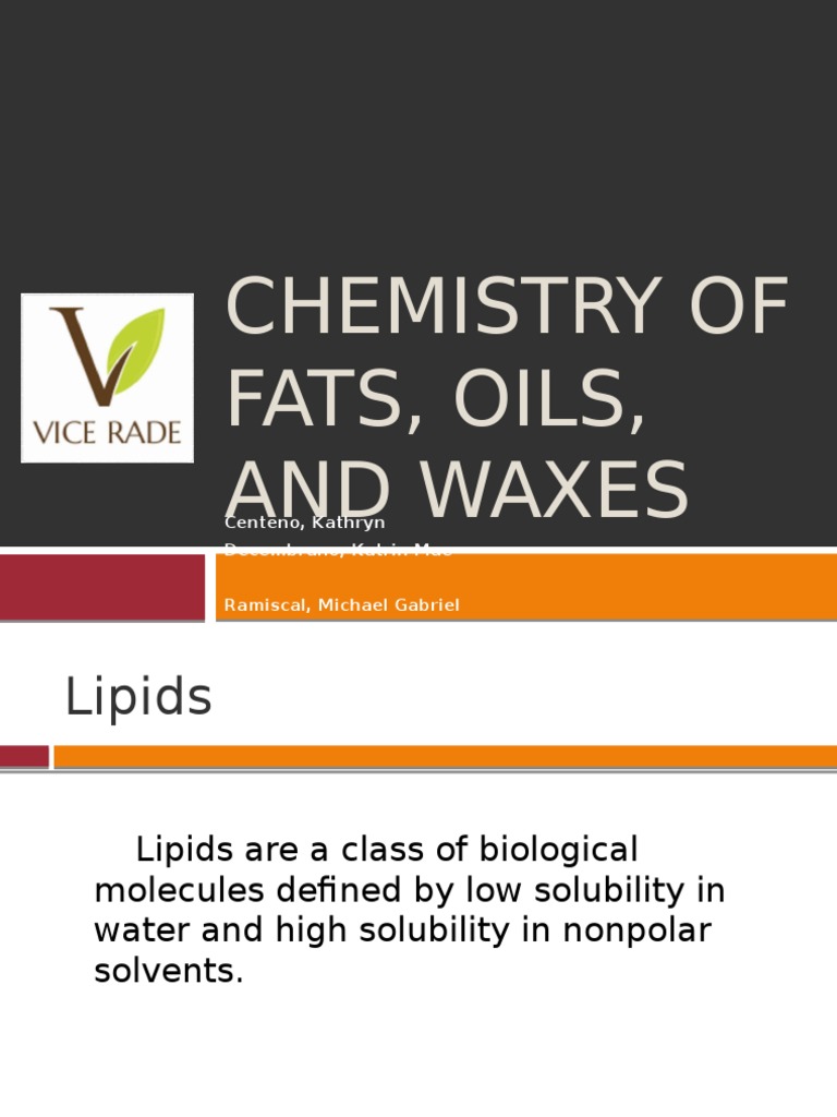 Chemistry of Fats Oils and Waxes PDF Fat Fatty Acid