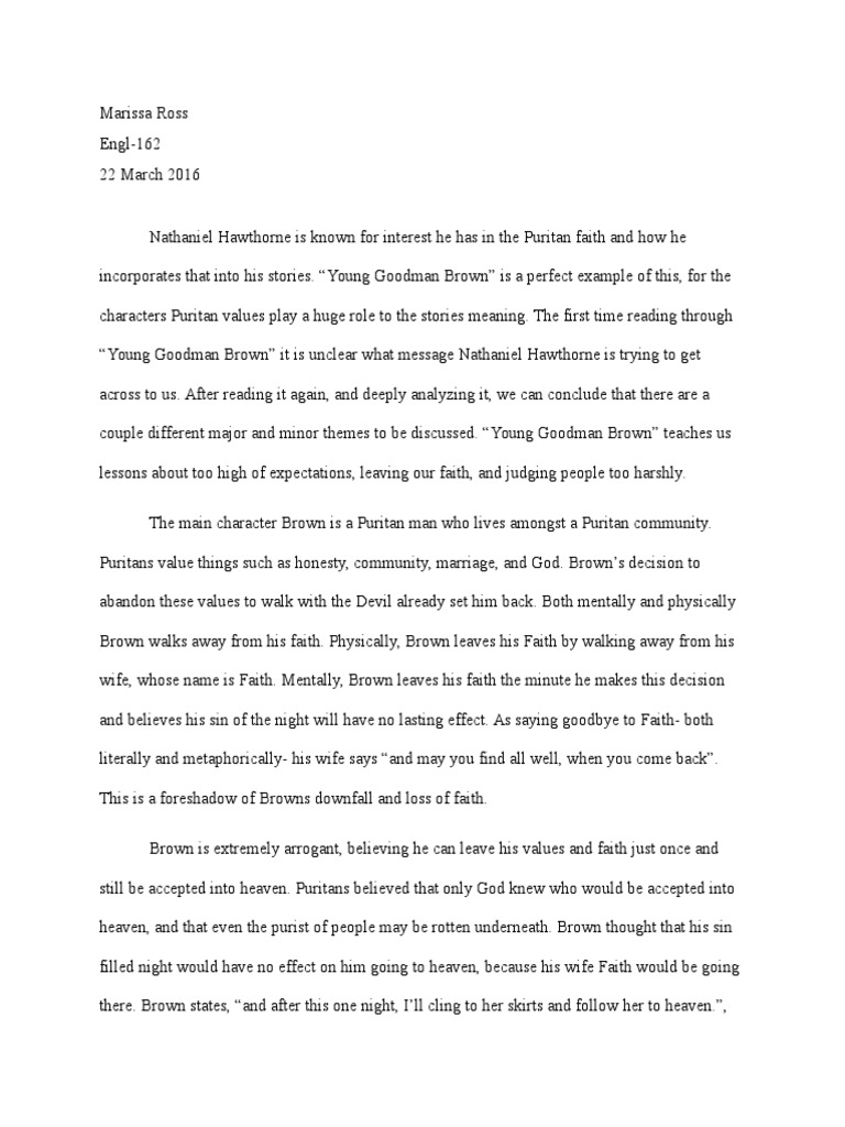 Young goodman brown essay on faith