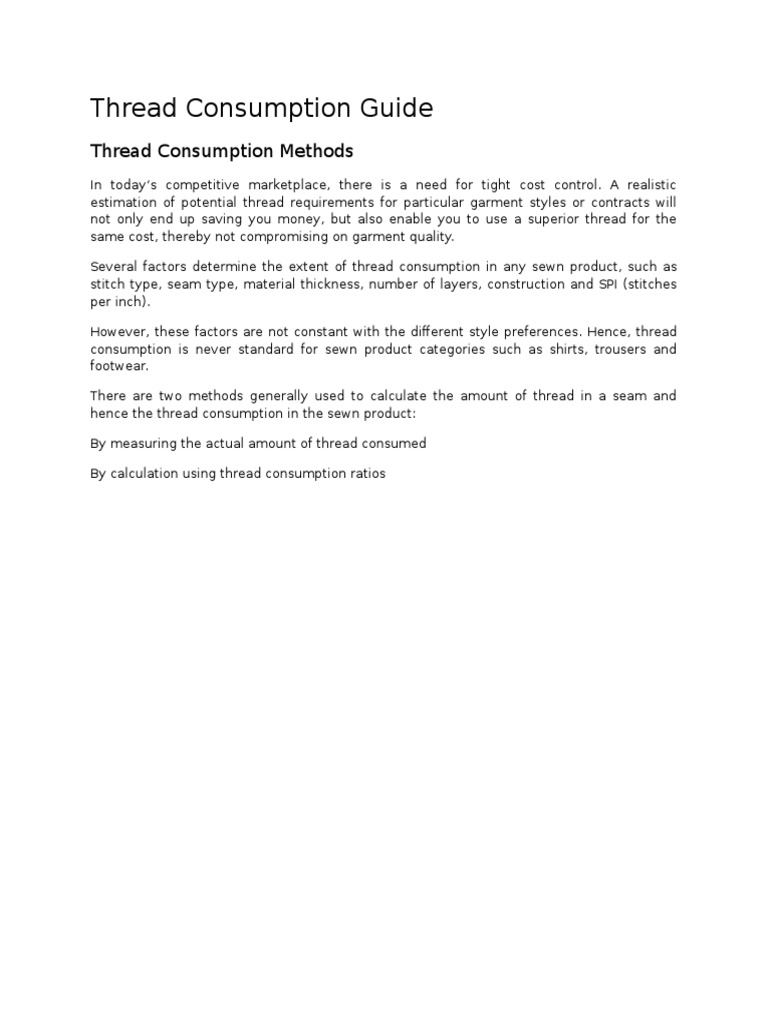 Thread Consumption Guide PDF Seam (Sewing) Yarn