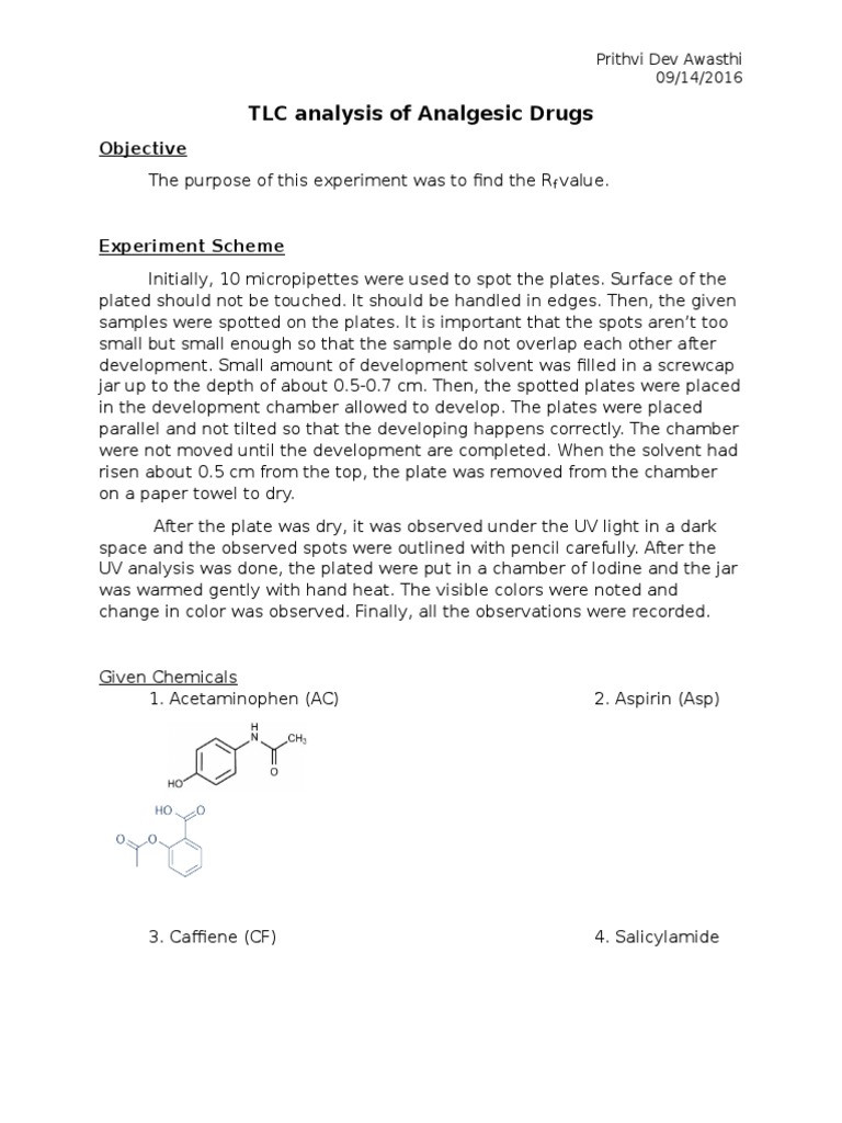 TLC Analysis of Analgesic Drugs-Lab Report 1 | PDF | Thin Layer ...