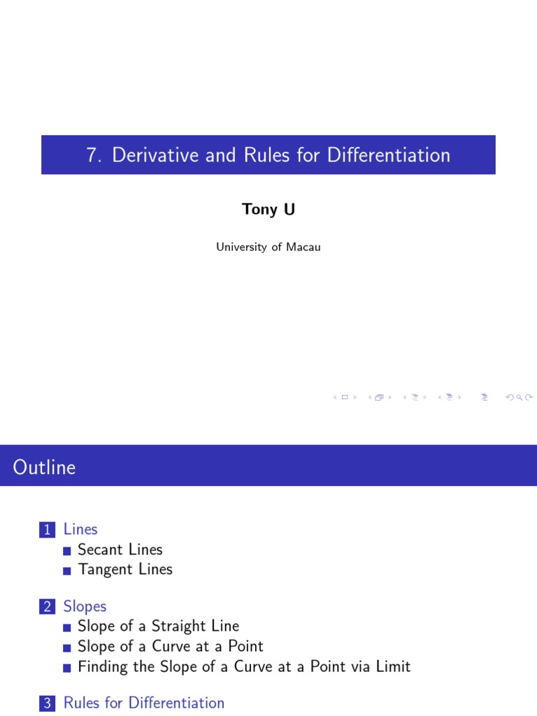 Derivative and Rules For Differentiation: Tony U | PDF | Slope | Tangent