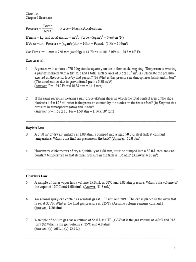 Pressures and Gas Laws: Solving Quantitative Problems Involving Ideal ...