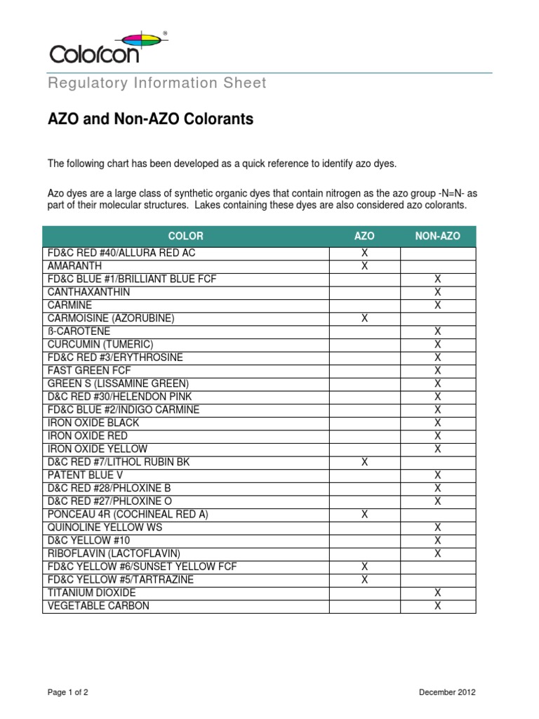 AZO and Non-AZO Colorants (12-2012) | PDF