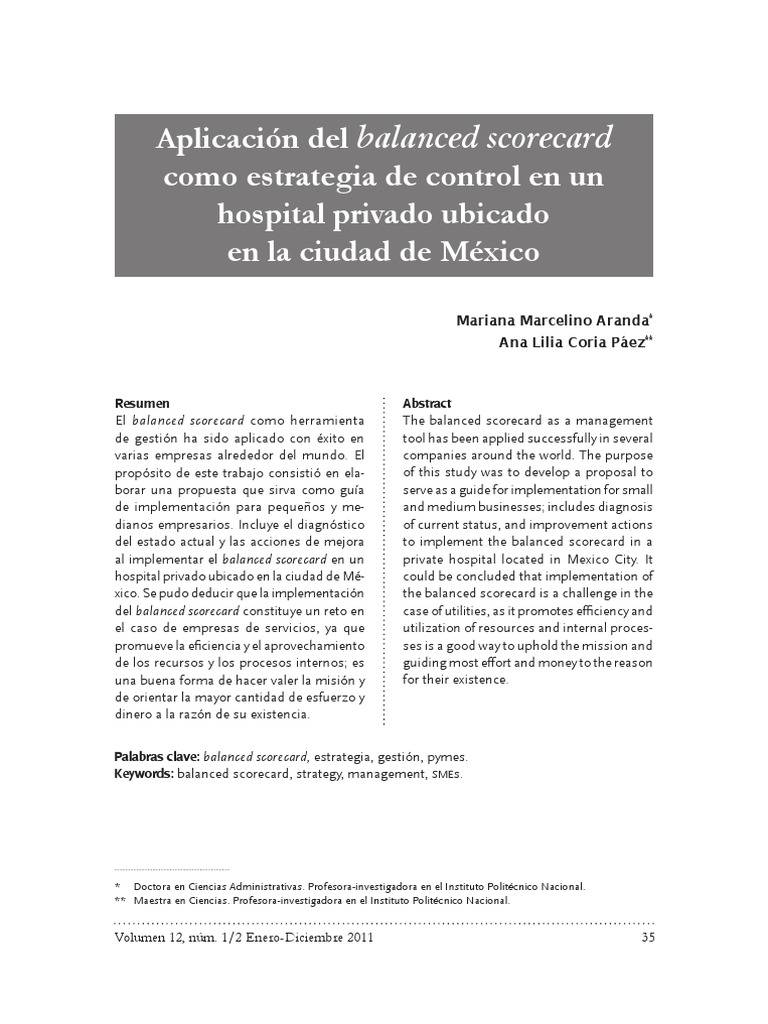 Implementación del Balanced Scorecard en Hospitales | PDF | Hospital ...