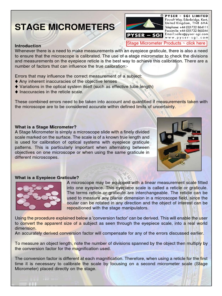 Stage Micrometers Stage Micrometer Products Click Here PDF