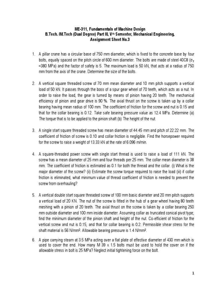 ME 311 Assignment Sheet No.3, 2016 | PDF