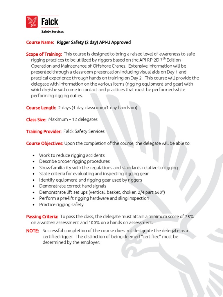 API RP 2D Rigger Safety (2 Day) (API-U Approved) | PDF
