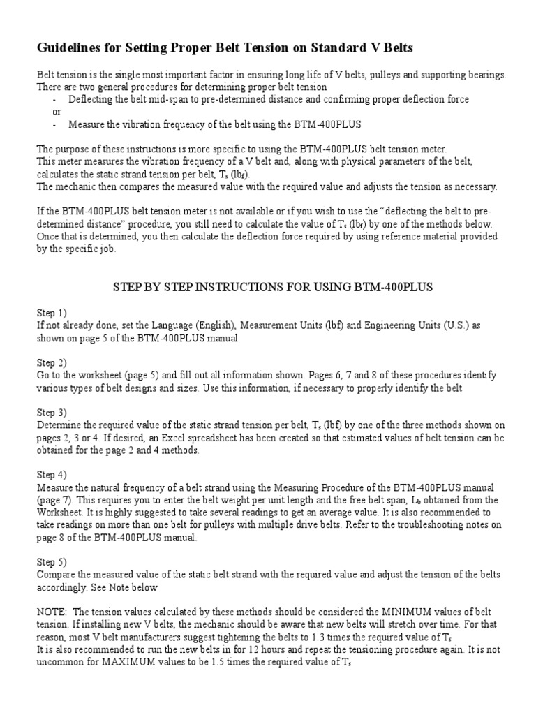 Guidelines Belt Tension Vee Belts PDF Belt (Mechanical) Horsepower
