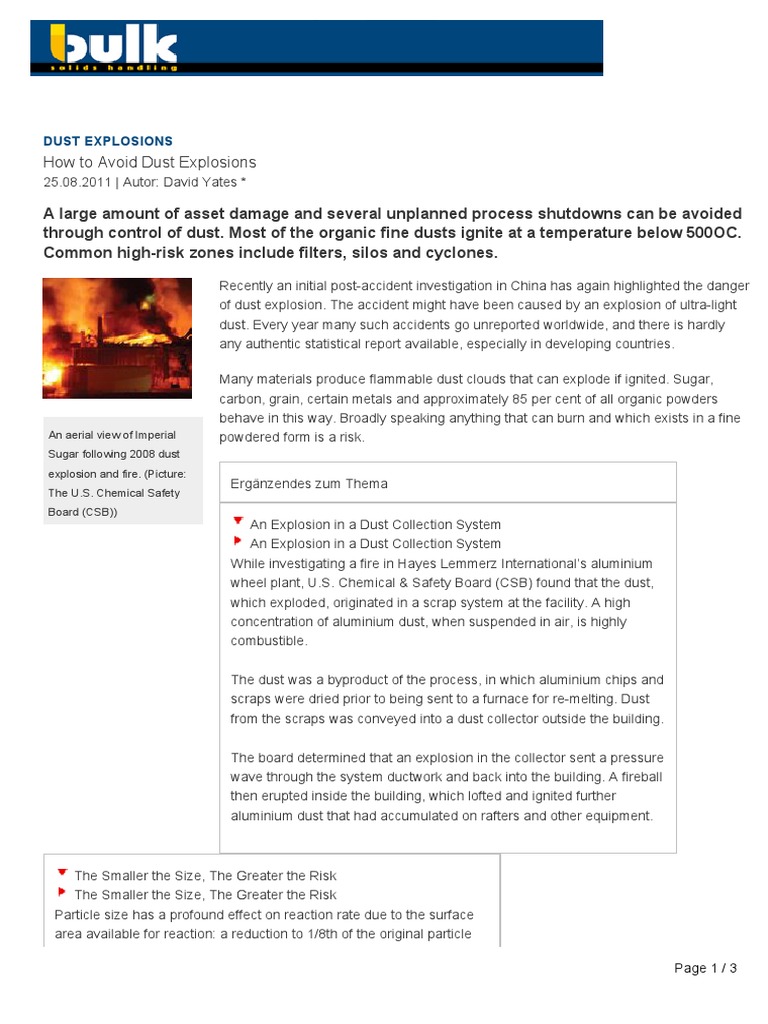 BSH How to Avoid Dust Explosions Explosion Dust