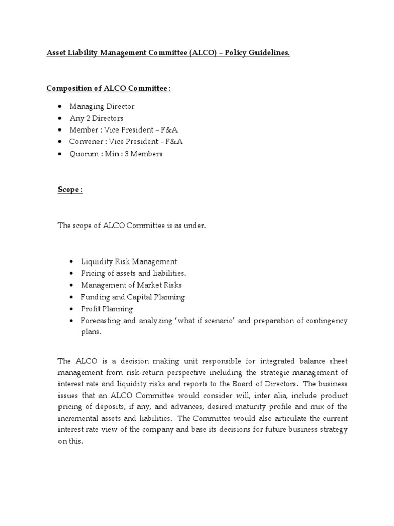 ALCO Committee Policy Guidelines | PDF | Asset Liability Management ...