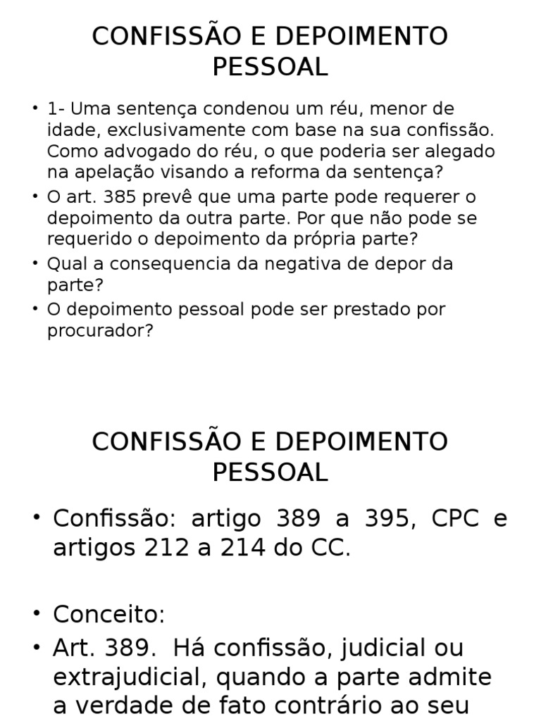 Aula 1 - Confissão-Depoimento Pessoal | PDF | Confissão (jurídico) | Prova  (jurídico), image size:768x1024