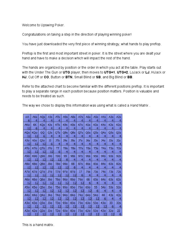 Instructions To Poker Matrix and Position | PDF
