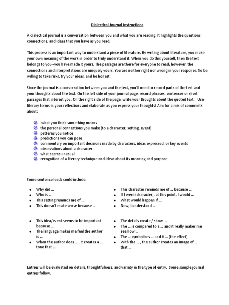Dialectical Journal Guide for Literature | PDF | English Language ...