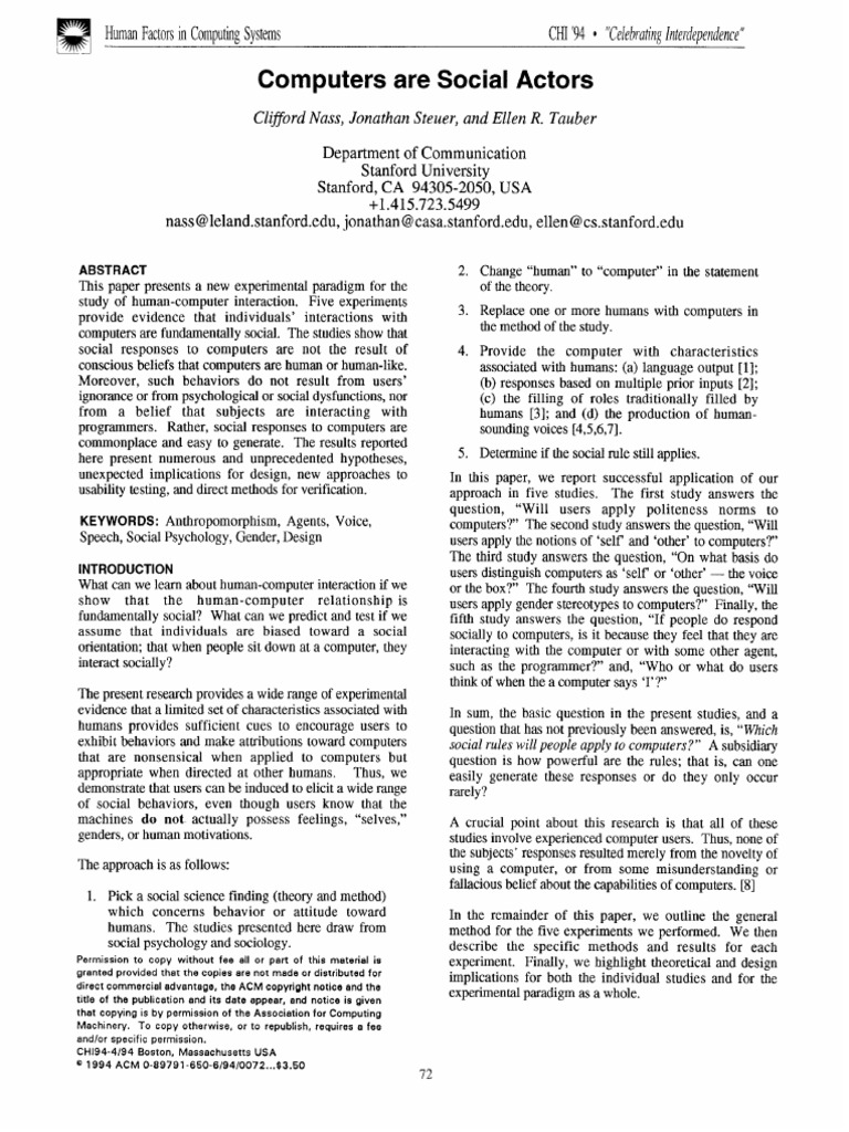 Computer As Social Actor | PDF | Experiment | Educational Assessment