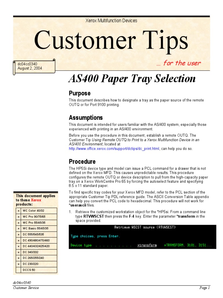 AS400 Paper Tray Selection PDF PDF Command Line Interface Ibm