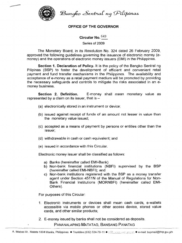 BSP Circular No. 649 PDF | PDF