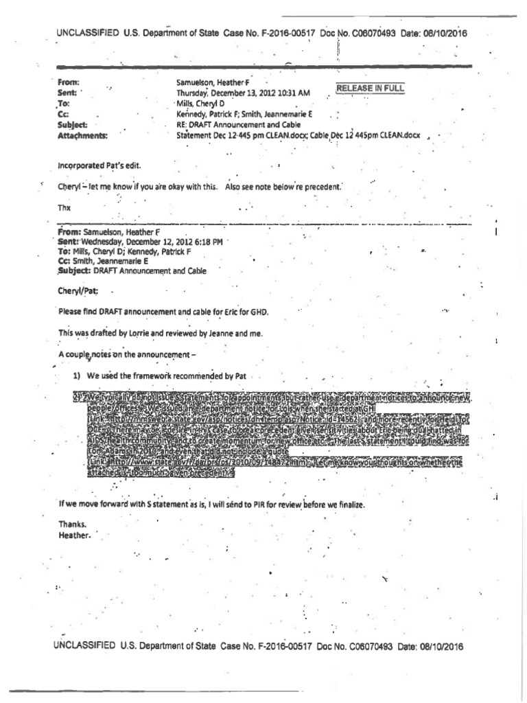 Cheryl Mills - Heather Samuelson Email Correspondence Part 6 | PDF