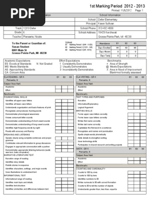 kindergarten report card