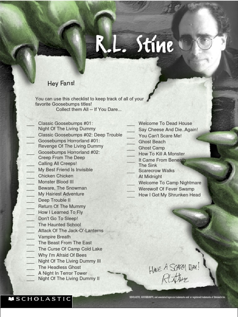 Goosebumps Books Printable Pdf