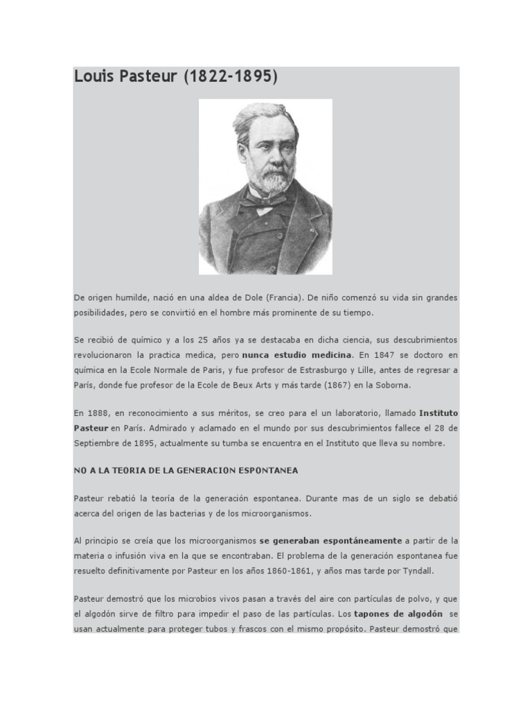 Aportaciones de Louis Pasteur a la biología | PDF | Luis Pasteur ...