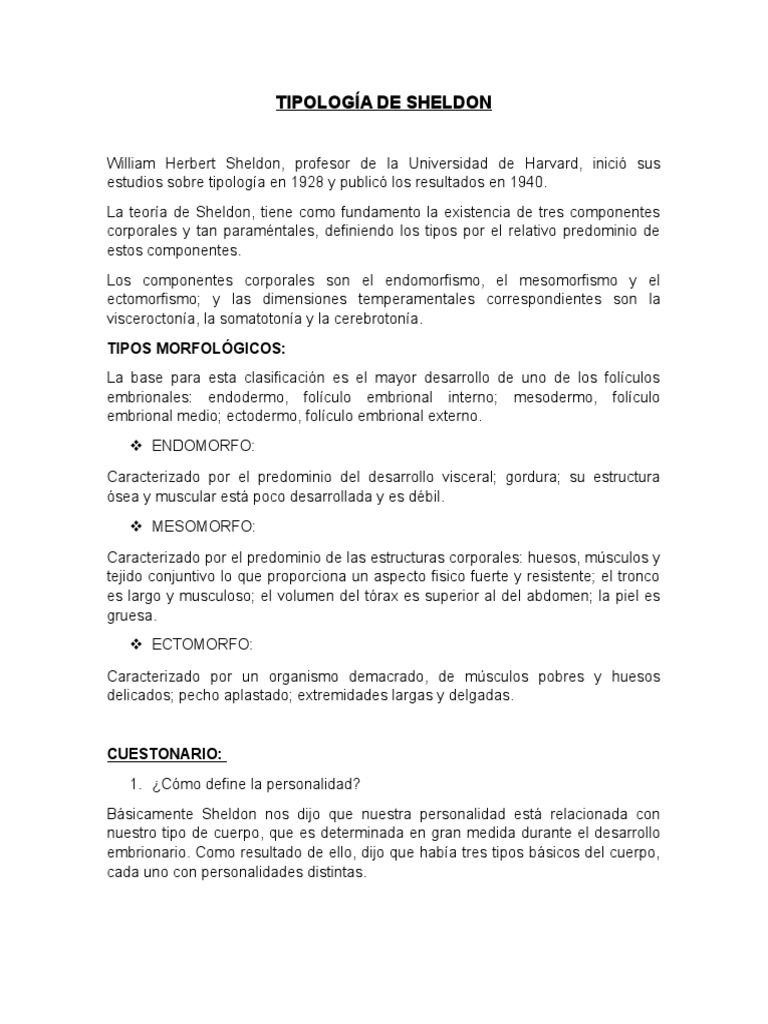 TIPOLOGÍA DE SHELDON (Cuestonario) PDF Hueso Músculo