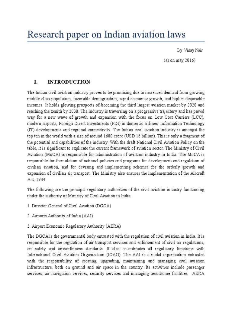 Research Paper On Indian Aviation Laws PDF Airlines Aviation