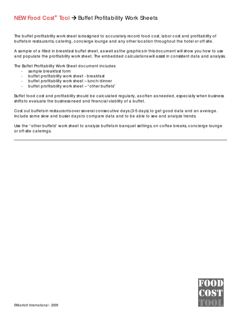 Foodcosttool How To Buffet Profitability Work Sheet 031109 | PDF ...