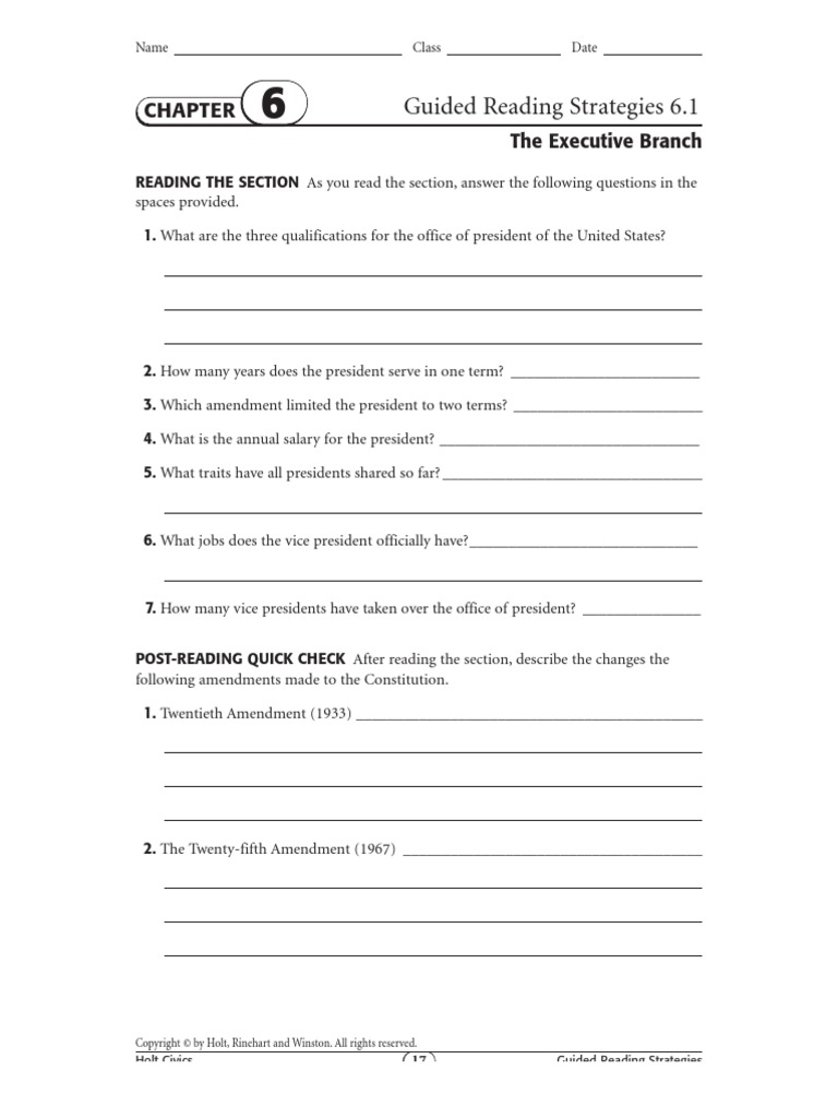 Chapter 6 Worksheets | Presidents Of The United States | United States