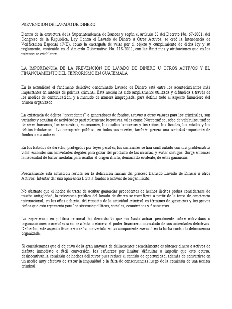 Prevencion de Lavado de Dinero | PDF | Lavado de dinero | Crimen organizado